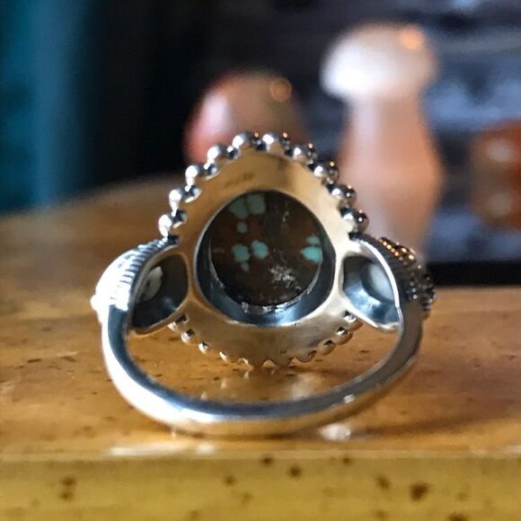 Natural White Buffalo Royston Turquoise Sterling Silver Ring Size 7 - Picture 7 of 9